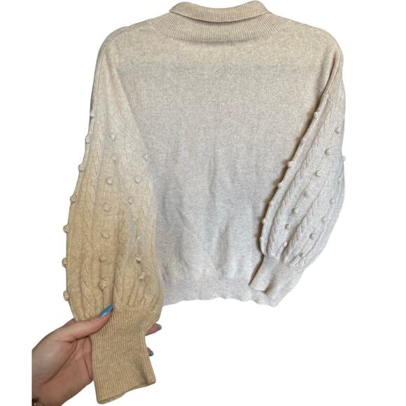 Scott And Scott London Bobble Sleeve Cashmere Sweater Turtleneck Beige Size Larg - Picture 6 of 12